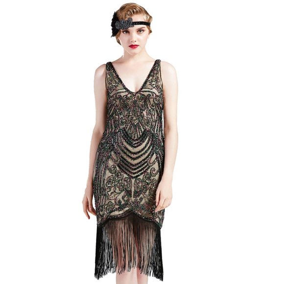 NWT rainbow sequin beaded deco flapper dress - Picture 4 of 8